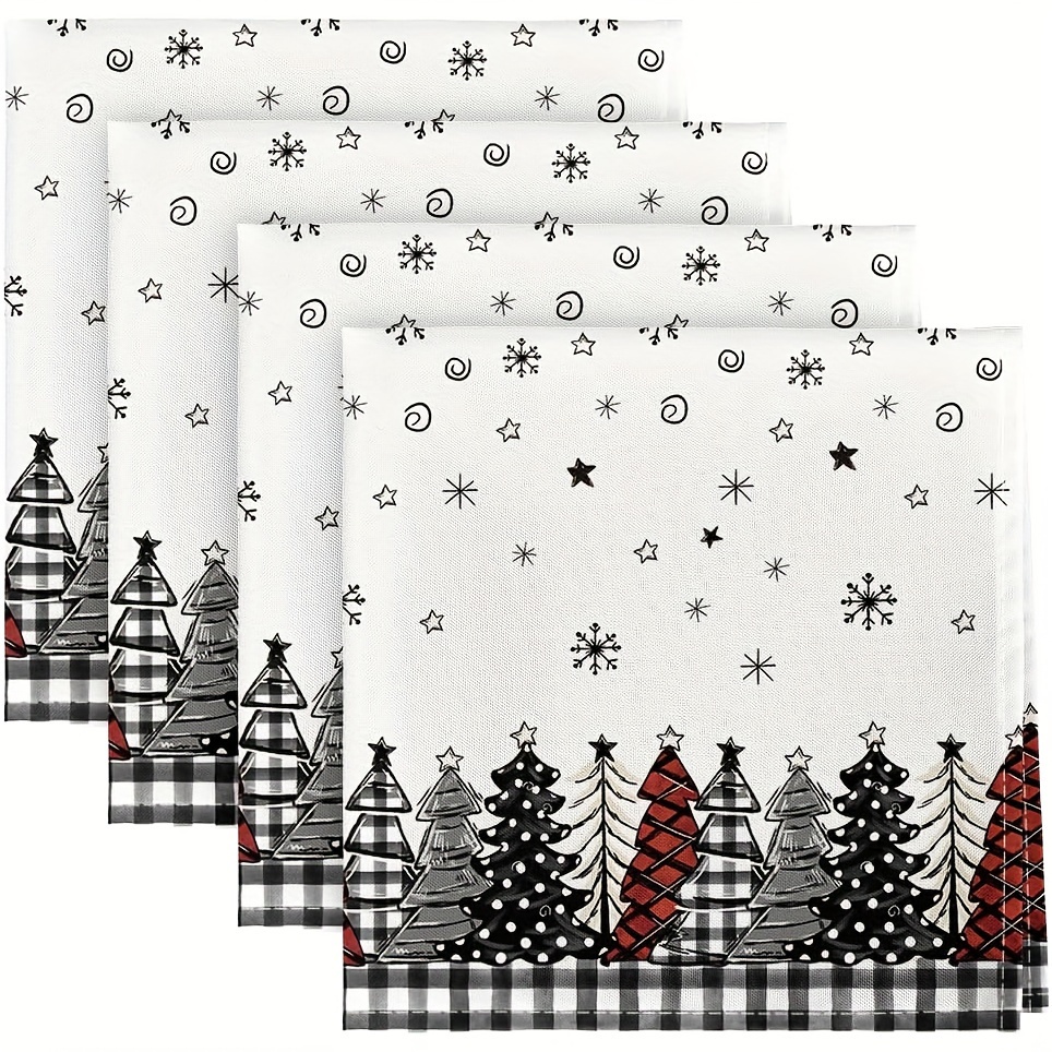 

4 Pieces Christmas Cloth Napkins - 18 Inch, Christmas Trees Black Party Dinner Decoration, Washable, Square, Polyester, Suede Cover, Christmas Themed