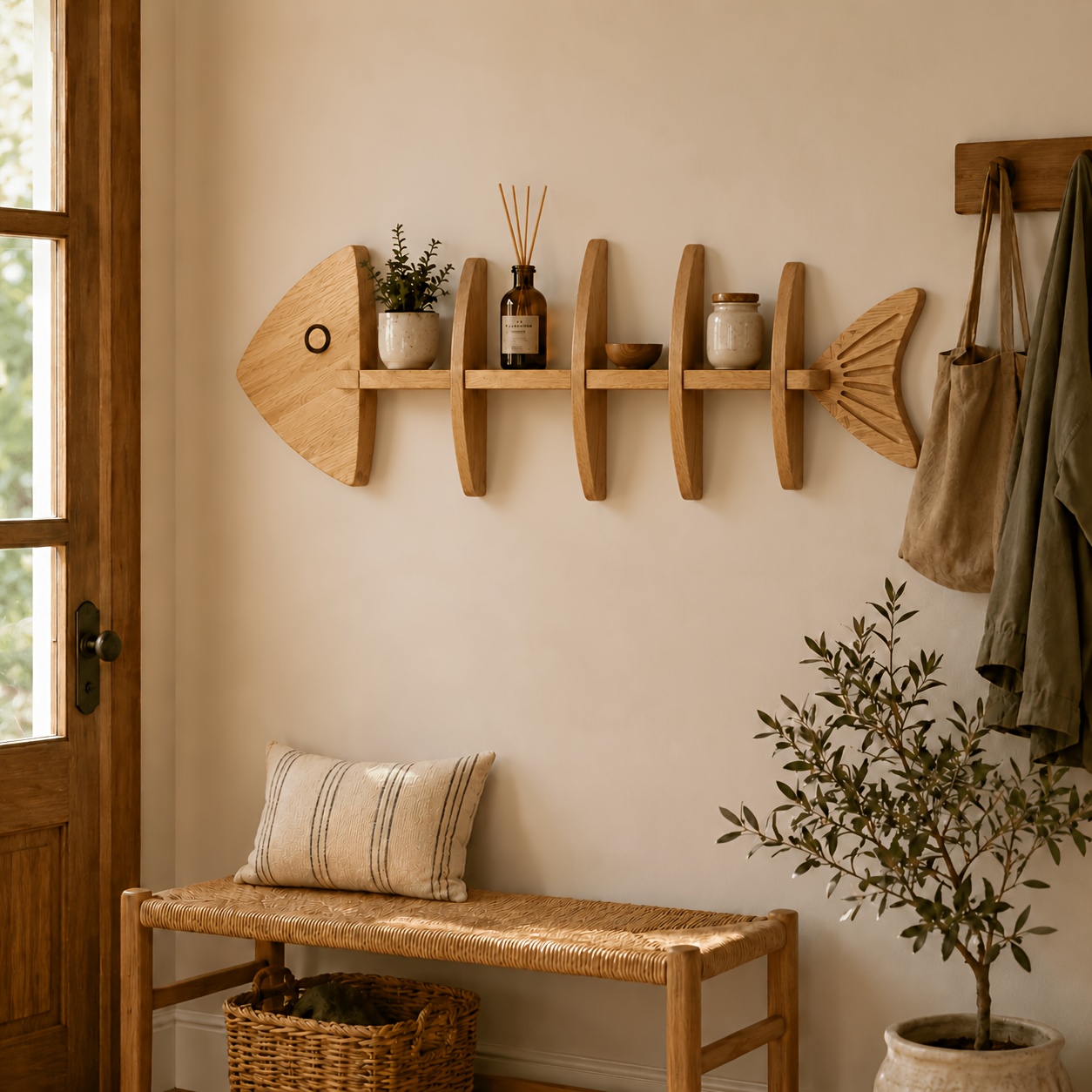 TEMU Sistemi per armadi montati a 66 cm, mensola decorativa a forma di di pesce in legno, scaffale salvaspazio montato a parete, utilizzo orizzontale