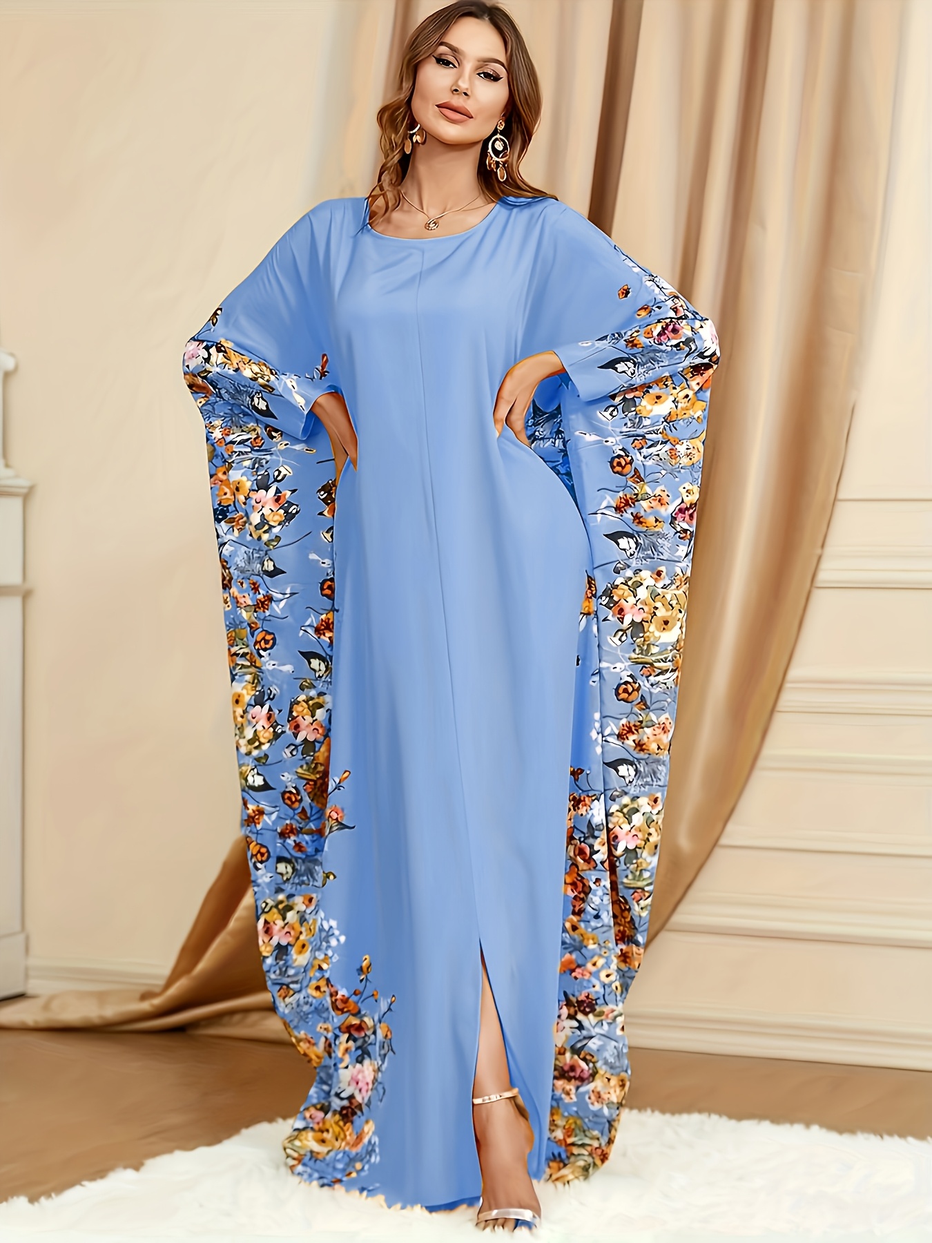 chinese dress ladies Plus Size Burgundy Plissé Batwing Maxi Dress