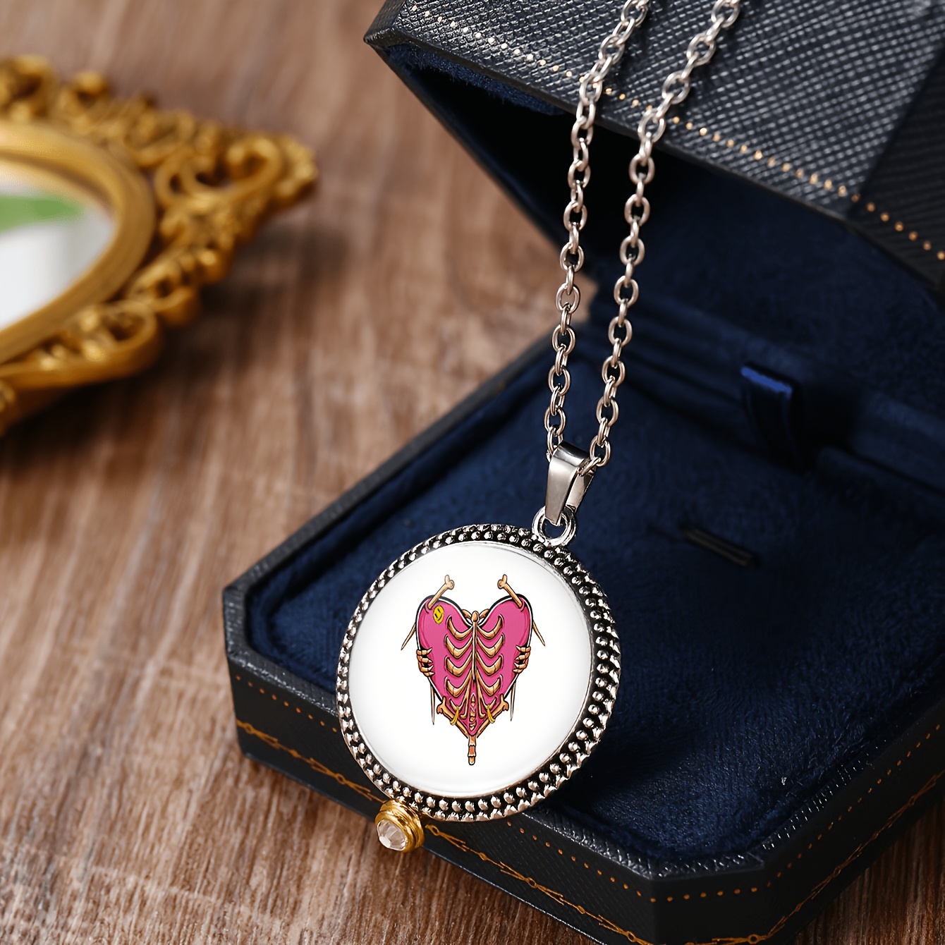 3pc Pink Heart Necklace & Earrings Set for Women, Classic Design