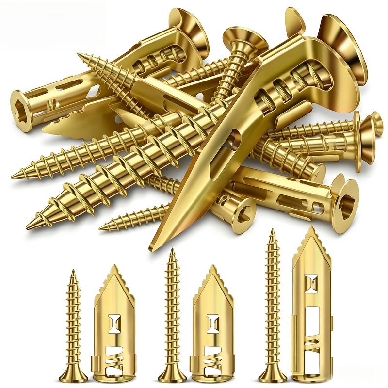 TEMU 56 Set No Drilling Required Drywall Screw Anchors- Self-tapping Hollow Wall Expansion Screws Kit, Carbon Steel Fasteners For Diy Projects