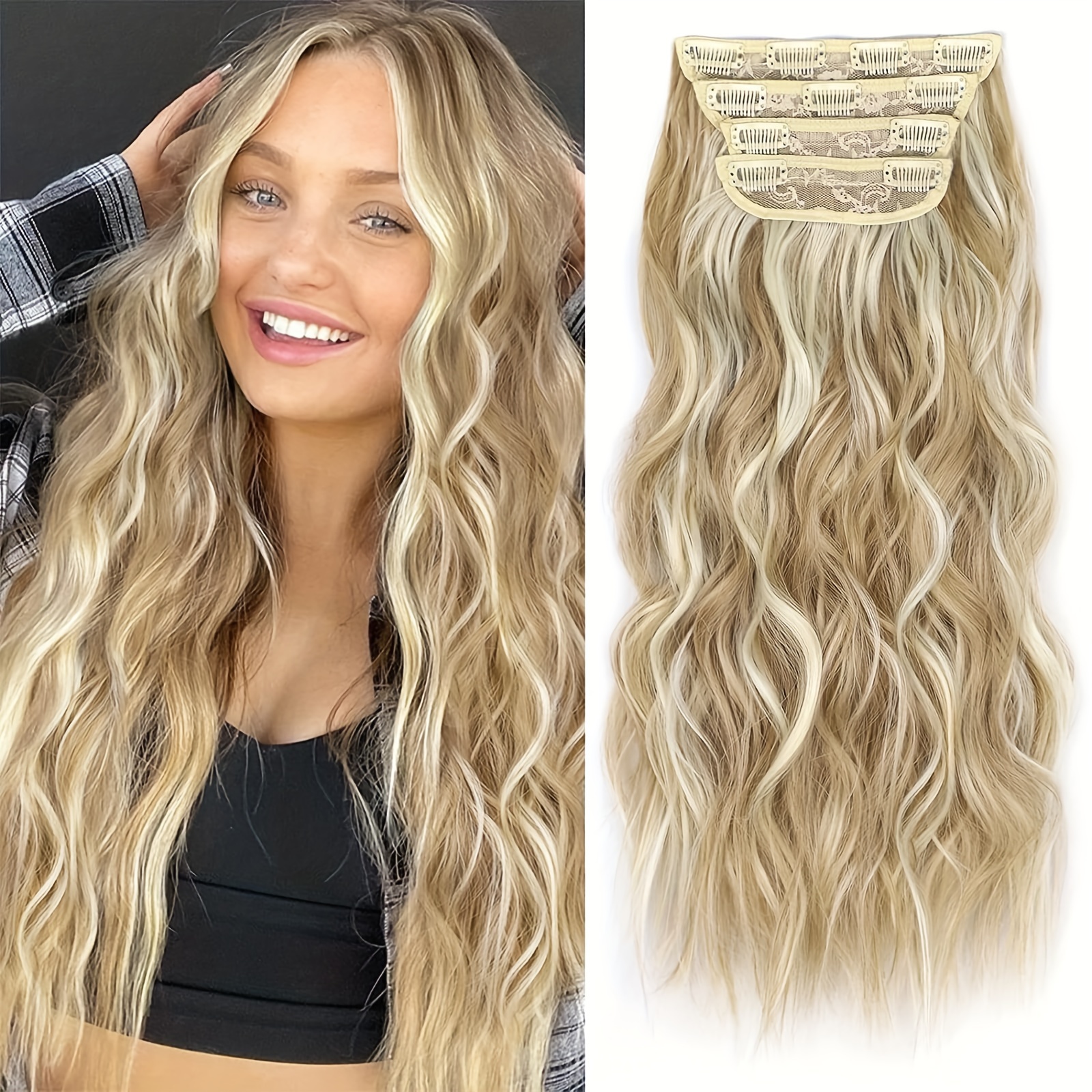 

Clip In Long Synthetic Hair Extension 20 Inch 4pcs Hairpieces Fiber Double Hair For Women