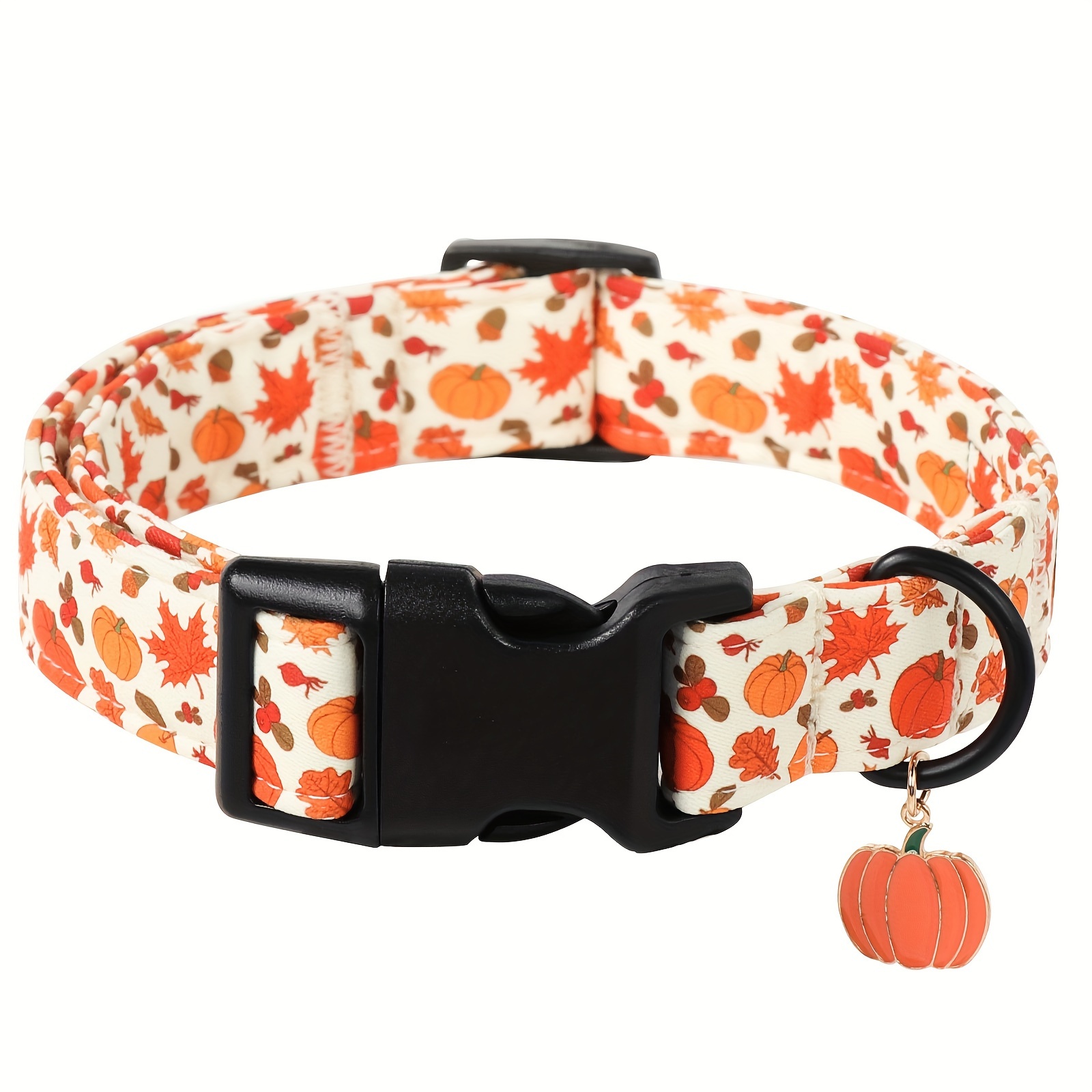 

& Pumpkin Print Adjustable Pet Collar With Soft Cotton, Black - Indoor/outdoor Use