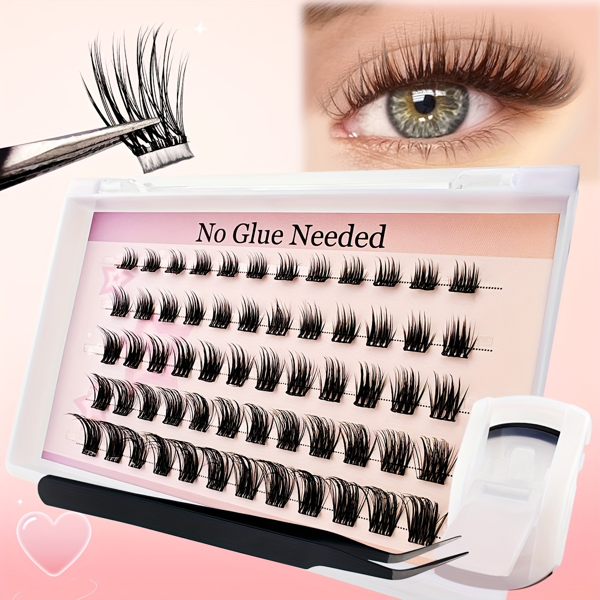 

Self Adhesive Lash Clusters Kit Press-on Diy Lash Extension Reusable Cluster Lashes Fuss Free No Sticky Residue Self Application At Home 8-16mm 60 Pcs