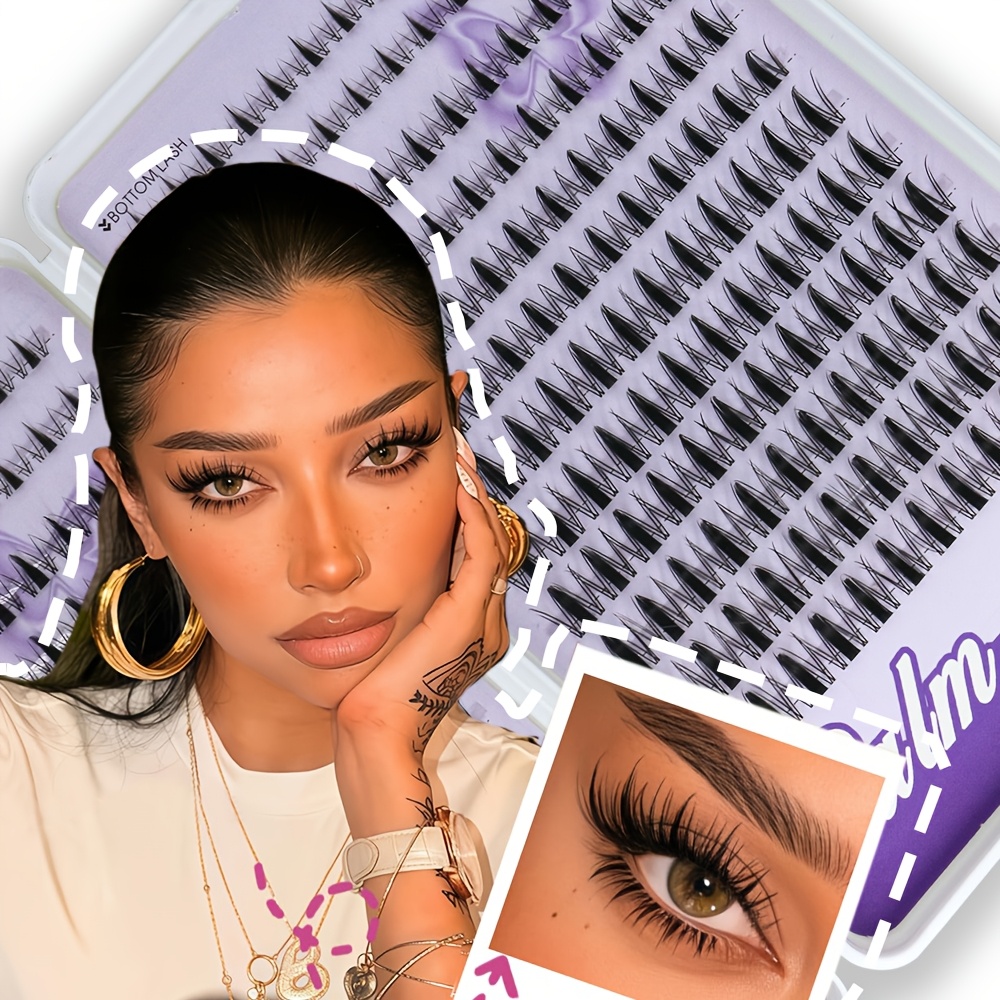 Image of 288pcs Lash Fairy Cluster Eyelash Extensions With Bottom Lashes Individual Lashes Natural C Curly Lash Clear Band 8/10/12/14/16/18mm Anime Cluster Eyelash By Palm Lashes