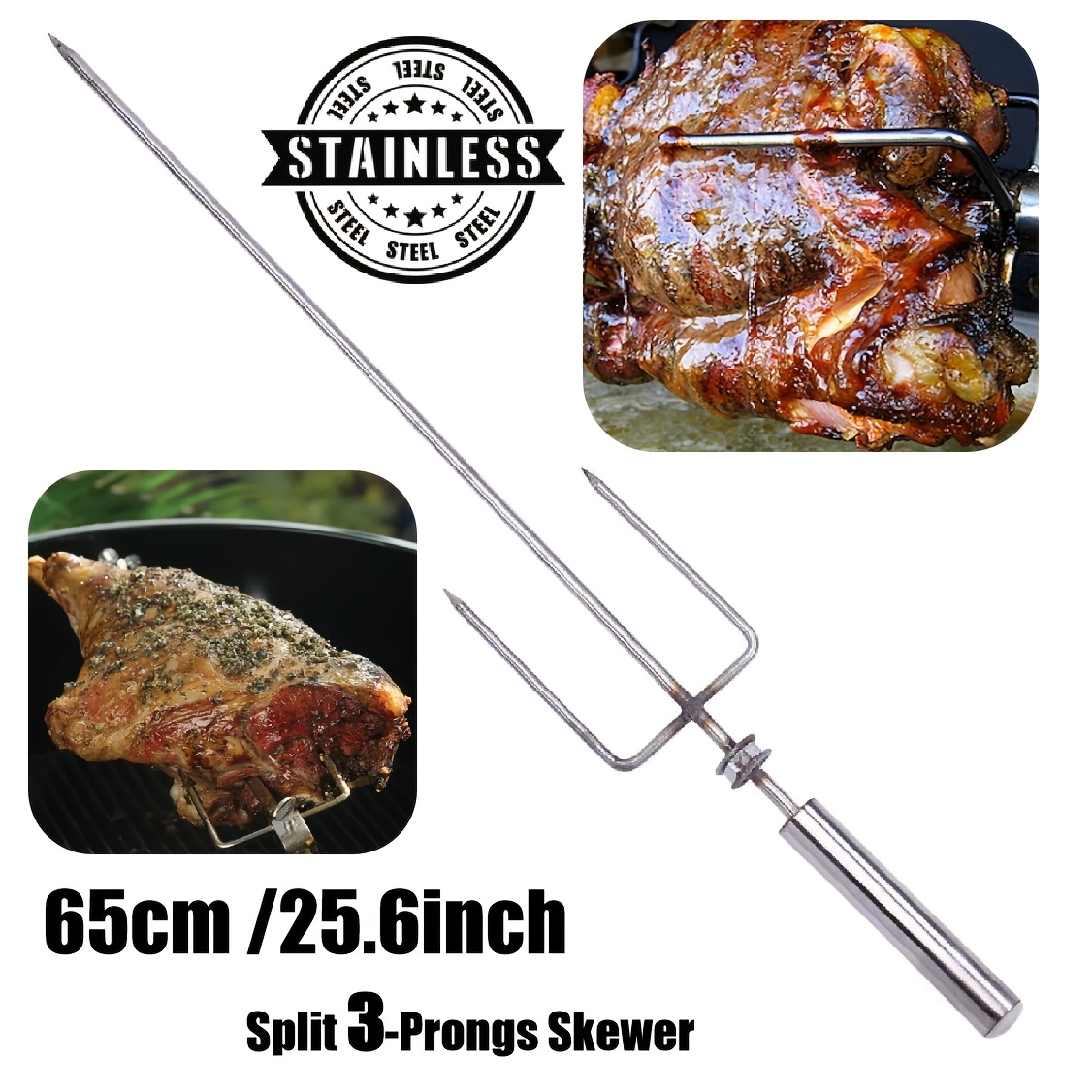 TEMU Durable Bbq Grill Made Of Stainless Steel, Equipped With A Charcoal Roaster And Rotisserie Meat Forks. Includes 3-pronged Skewers And Utensils
