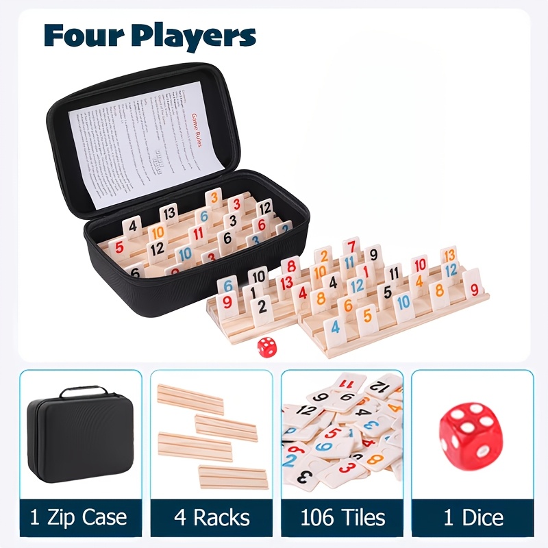 Image of Non-transparent Rummy Travel Set 4-6 Players 2026 New, 4/6 Anti-slip Wooden Racks/trays And 106/160 Rummy Cubes, Rummy Cube Game Original, Gift For Grandparents