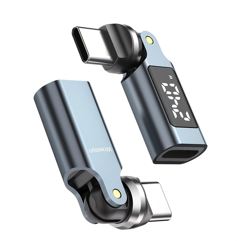 E-shop Wowssyo 540° Drehbarer USB-C Adapter mit LED Digitalanzeige, 240W Schnellladung, Unterstützt USB 3.1 Datentransfer, Typ-C auf USB-C Stecker auf