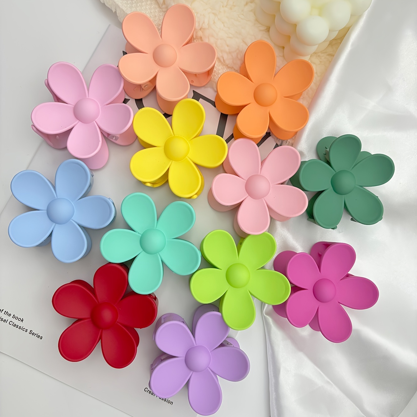 

12-piece Set Of Candy-colored Flower Hair Claw Clips - Non-slip, Strong Grip For Thick Hair, Perfect For Styling & Bath Time