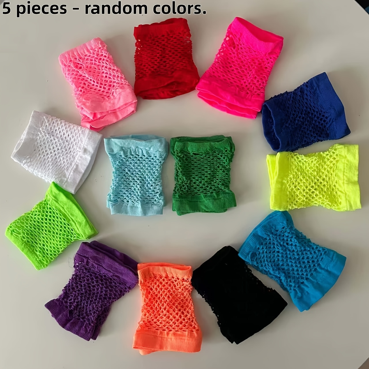 TEMU [5 Pairs Pack] 10 Colors Mixed Hair Net Gloves Breathable Hollow Anti-slip Casual Wear Party Decoration Gloves, High-elastic Mesh Half-finger
