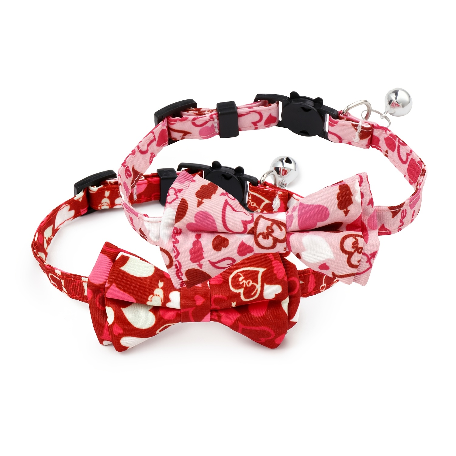 

2pcs Valentine's Day Themed Cat Collars With Breakaway Safety , Adjustable Heart & Cupid Design, Polyester, Includes Cute Bow Tie & Bell - Kitties, Kitten Collar