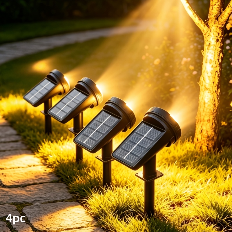TEMU New Set Of 4pcs Solar Outdoor Spotlights, Featuring 220pcs Leds And 3 ; Solar Pathway Lights - Ideal For Garden Holiday Decorations; Solar
