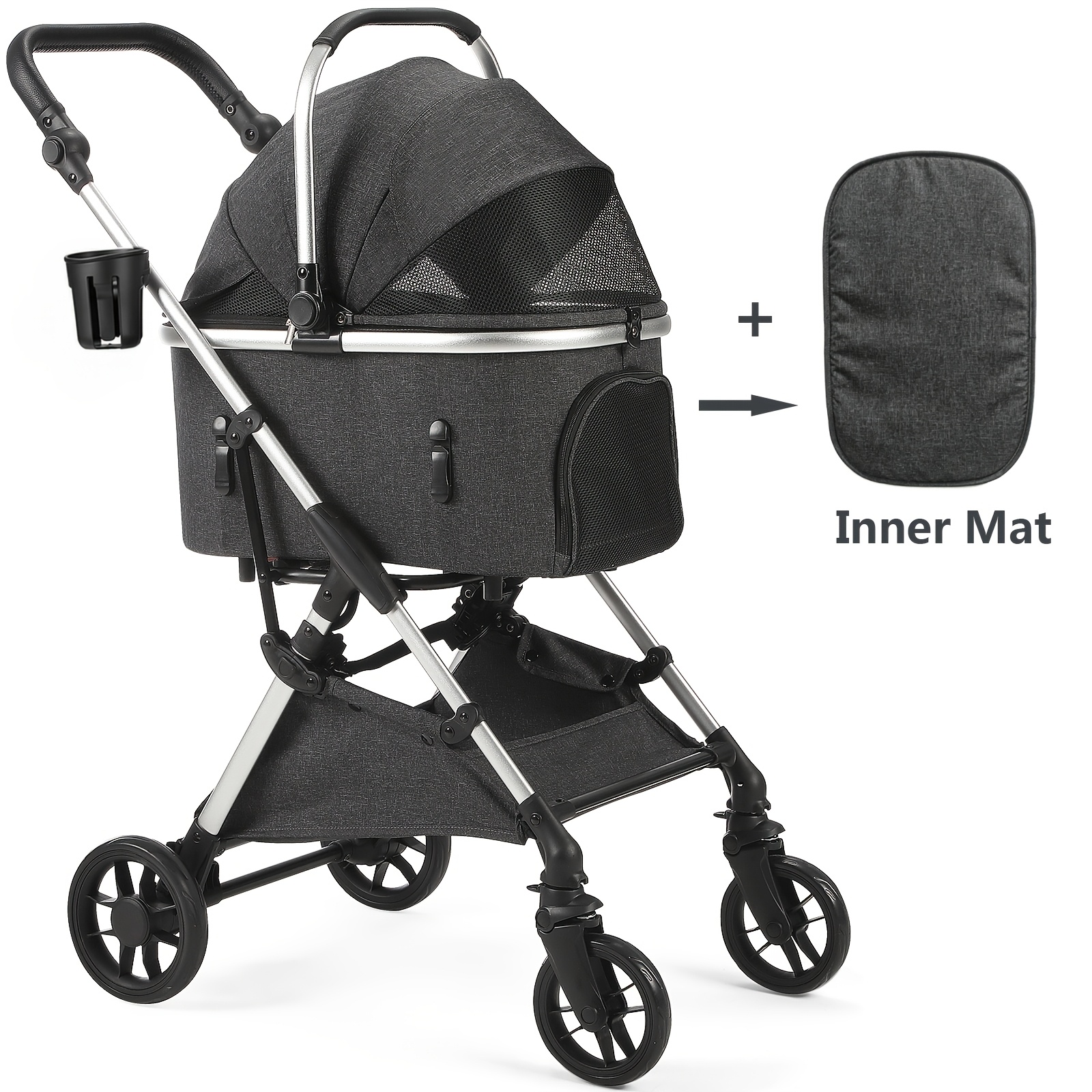 Image of Portable Lighweight Pet Stroller For Medium Dogs, Smooth-ride Dog Stroller With Detachable Carrier, Rubber Wheels, Car Seat Combo 4-in-1,quick-folding And Assembly, For Senior