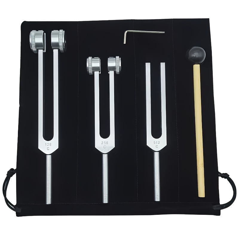 

A Set Of Chakra , Aluminum Alloy With Frequencies Of 128hz, 256hz, And 512hz, Used For Therapy And As A Hearing Care Tool. This Uncharged, Silvery-grey Sound Instrument Set Includes A Mallet.