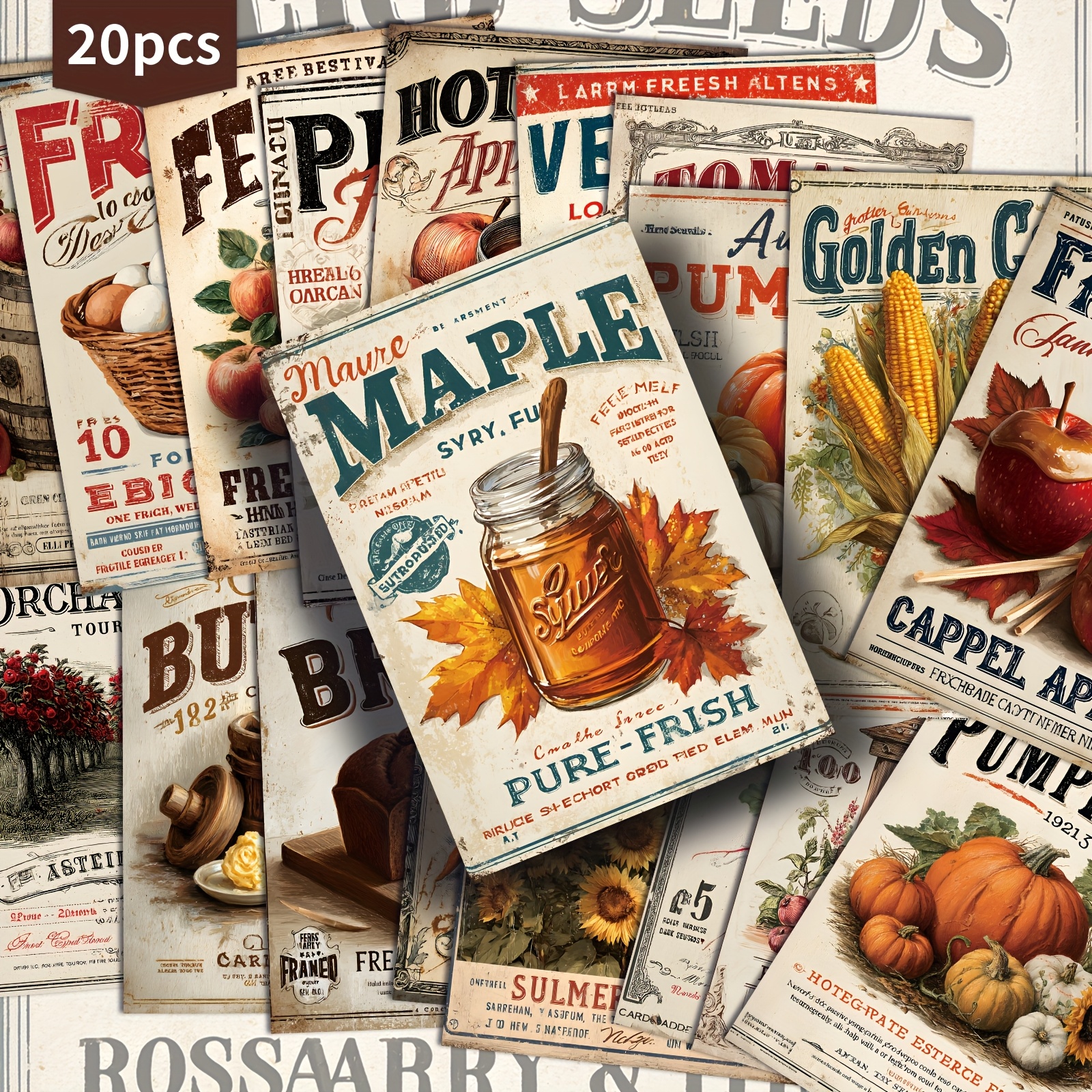 TEMU Confezione da 20 cartoline di carta a tema cibo autunnale vintage - Carta da 4x6 pollici per junk journal autunnale, illustrazioni , carte da