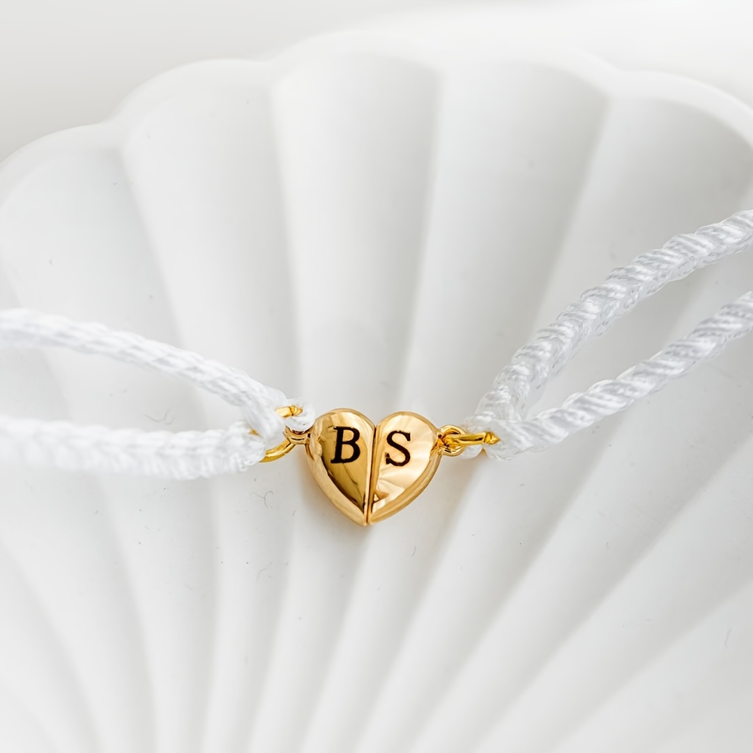 2pcs Personalized Initial Couple Bracelets, Adjustable