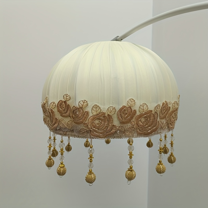 elegant cream and golden   chandelier shade with handcrafted rosette pendants modern   for   hanging lamp settings   accessory     details 3