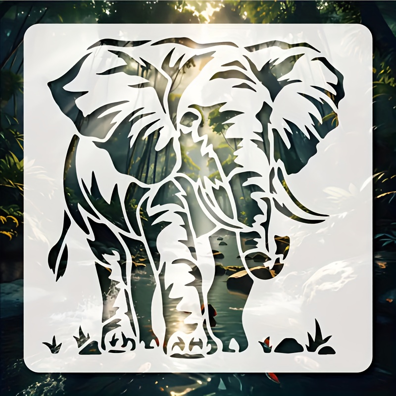 Image of Elephant Stencil - 29.97cm X 29.97cm Reusable Plastic Forest Animal Painting Template With And Animal Print, Suitable For Crafts, Wall Decor, Card Making