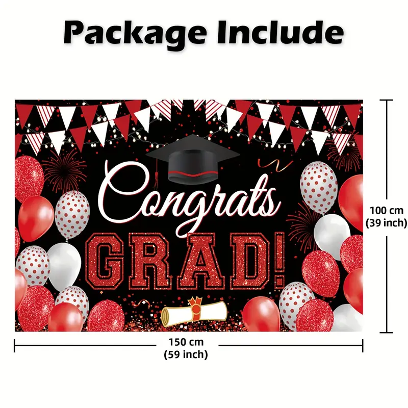 YQUQWN Extra Large Red Graduation Banner - 72x44 Inch 'Congrats Grad' Party Decor For Class Of 2025