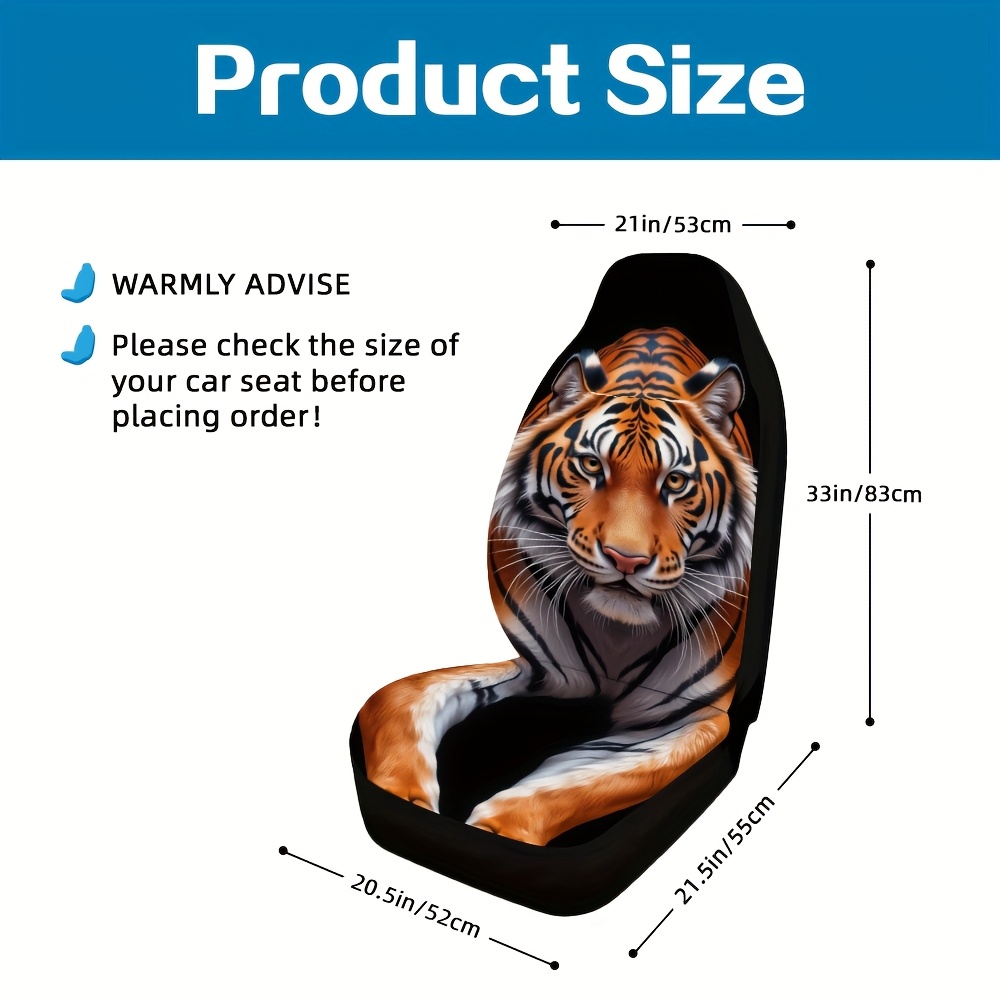 TEMU 2pcs, Front Seat Cover With Realistic Tiger Animal Print, Fit Most Of Vehicles, Improves Ride And Suitable For , For You And