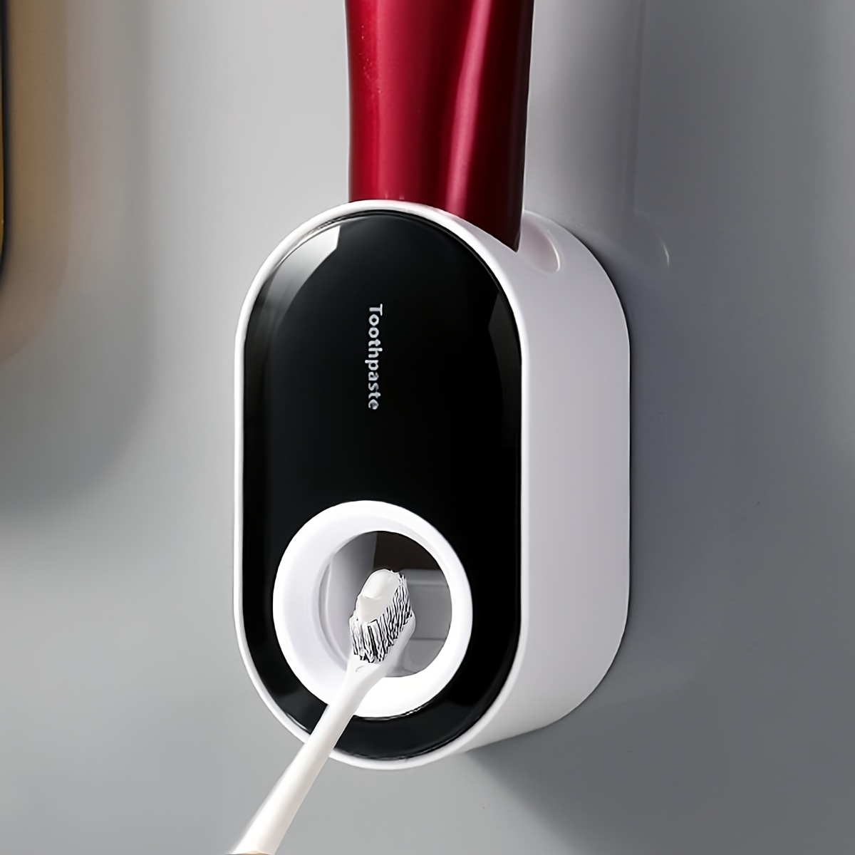 TEMU 1pc Automatic Toothpaste Dispenser, Wall-mounted Toothpaste Squeezer, No Battery Needed, Black And White, Bathroom Automatic Toothpaste