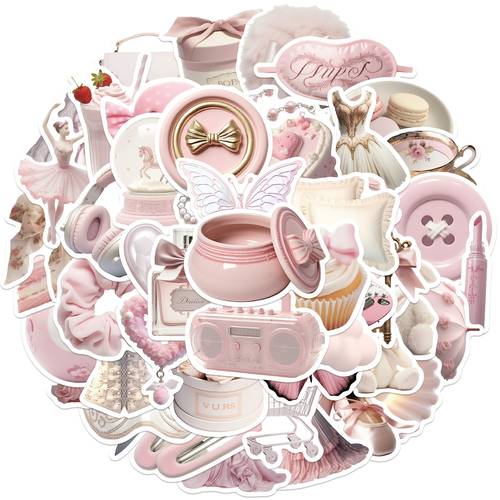 50pcs pink ballet stickers vinyl aesthetics stickers journaling laptop bumper skateboard water bottles computer phone cartoon hard hat car stickers