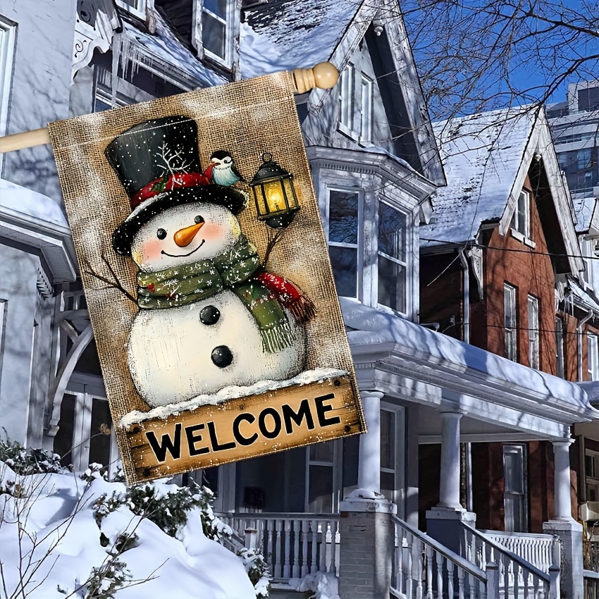 

Festive 28x40 Inch Double-sided Garden Flag: Smiling Snowman Welcomes Christmas - No Electricity Required