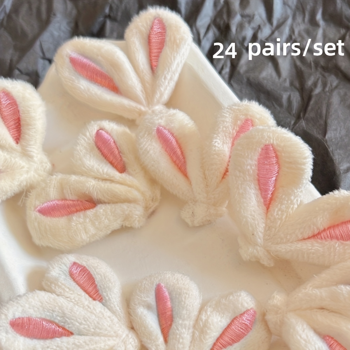 24 Pairs/ 12 Pairs/ 6 Pairs Plush Sewing Material Diy Rabbit Ears Artificial Fluffy Ears Accessories