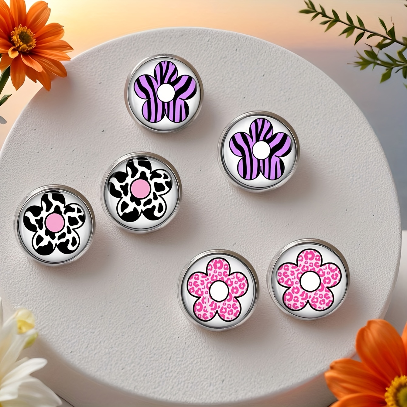 Trendy Cow Print Flower Charm Earrings