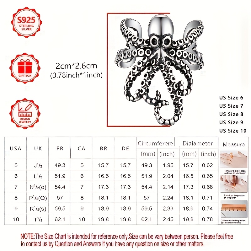925 Sterling Silver Octopus Ring, Vintage Chunky Unique Design