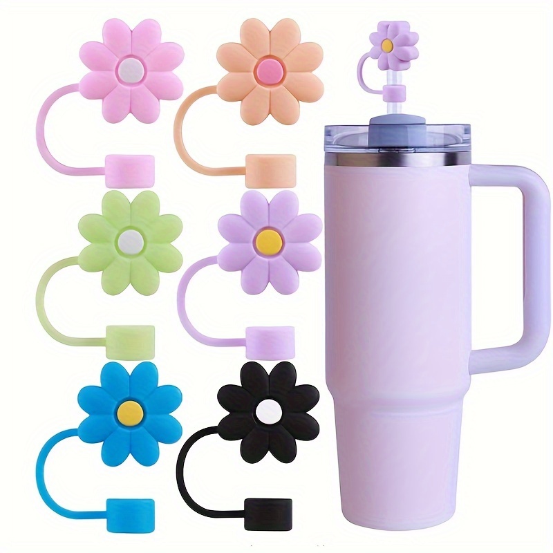 

6-pack Flower Straw Toppers For Cups, Reusable Silicone Straw Tips, Dustproof Straw Covers, Multi-color Accessories For Flat Bottom Cups