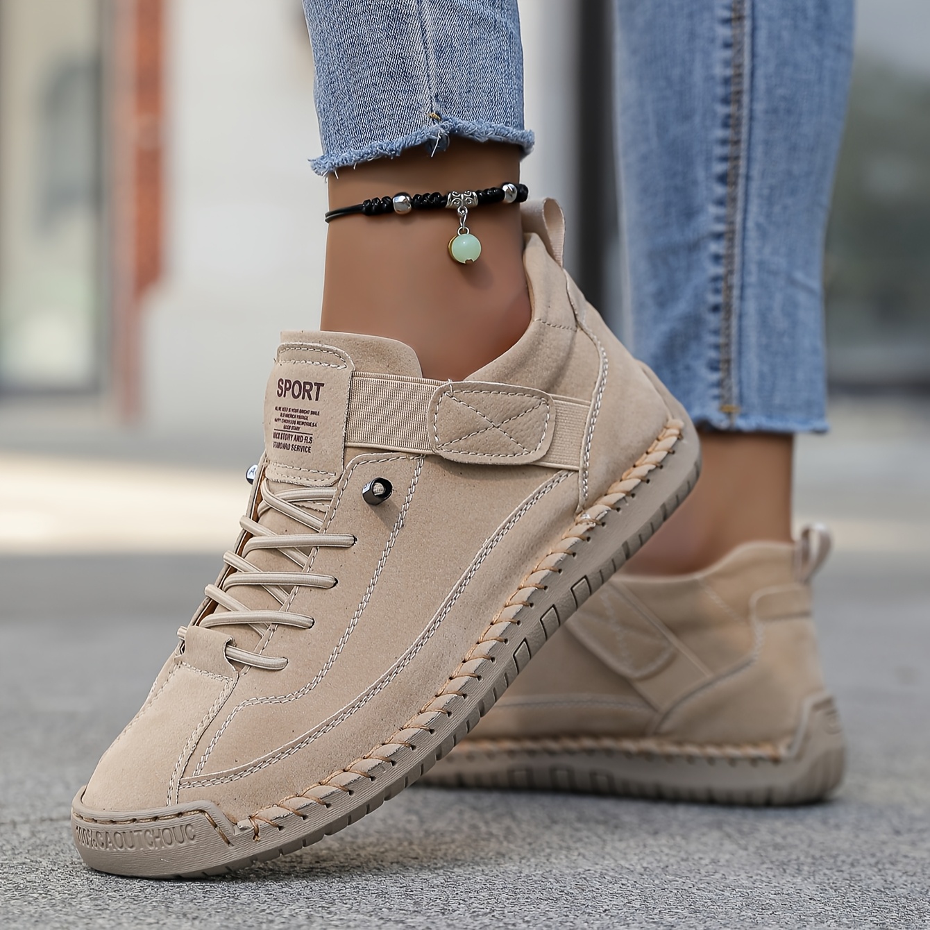 womens   vintage british style work shoes handcrafted slip on non slip rubber sole breathable casual sneakers with ankle strap detail fashionable versatile footwear decorative toe cover lightweight sneakers