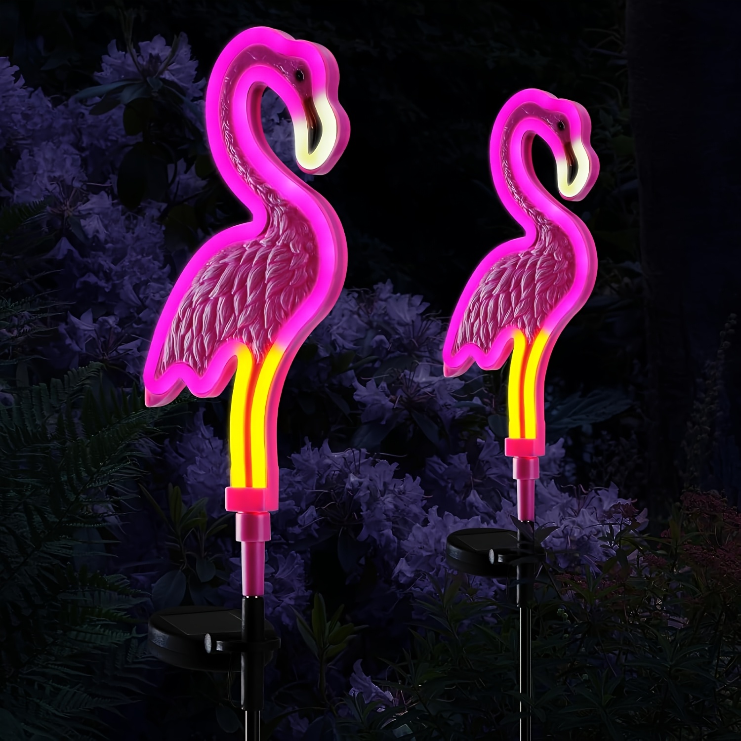 TEMU Solar Outdoor Light 2pcs Solar Summer Camping Light Halloween Decor Flamingo Stake Light Solar Statue Decor Suitable For Garden Courtyards Path