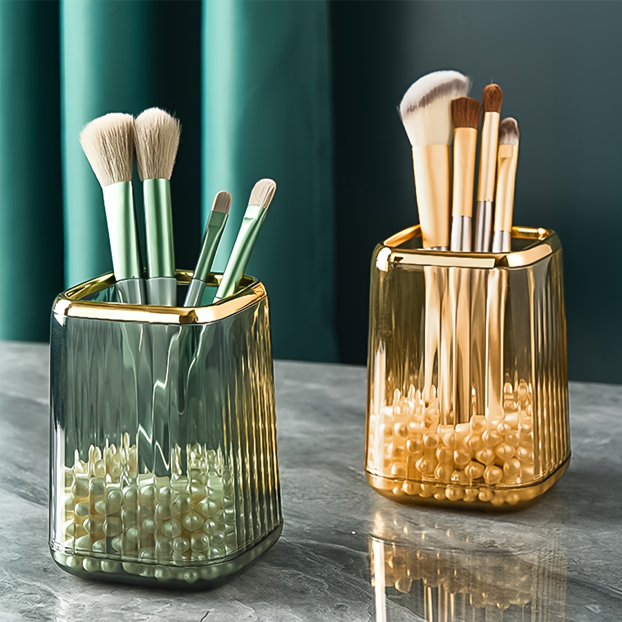 

Glamorous Plastic Makeup Brush Holder, Office Desk Organizer - Elegant Storage Container For Pens, Combs, And Accessories