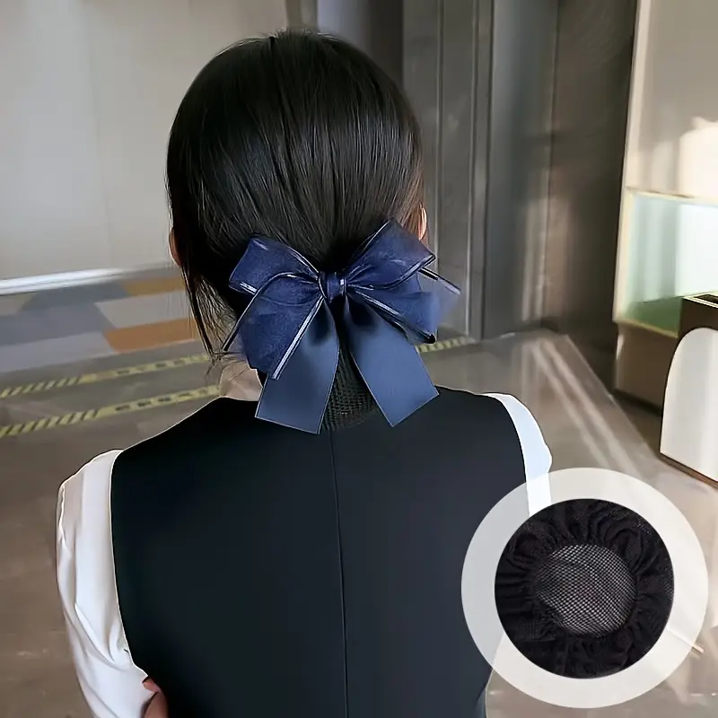 1pc elegant ribbon bow chic professional hair accessory nurse hotel staff hair clip with net cute knot work hairpin Product details 10