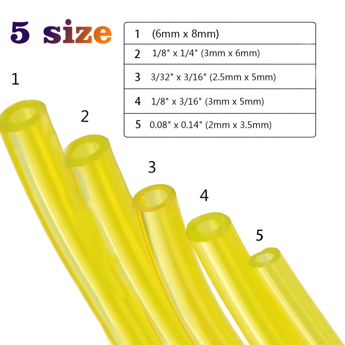TEMU 5pcs Fuel Hose Kit, 5pcs Sizes, Yellow Fuel Tube For Standard Two-stroke Small Engines, Suitable For , , Chainsaws, Trimmers, Blower, Fuel Line