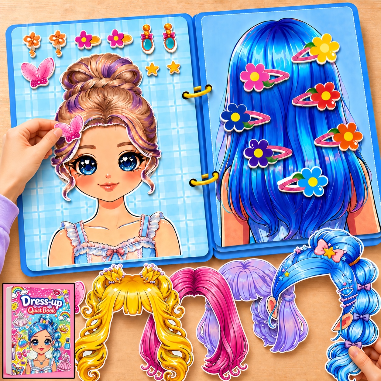 TEMU 'activités salon de beauté pour enfants - Grand livre calme interactif 4-en-1 avec plus de 150 pièces réutilisables pour déguisement, coiffure,