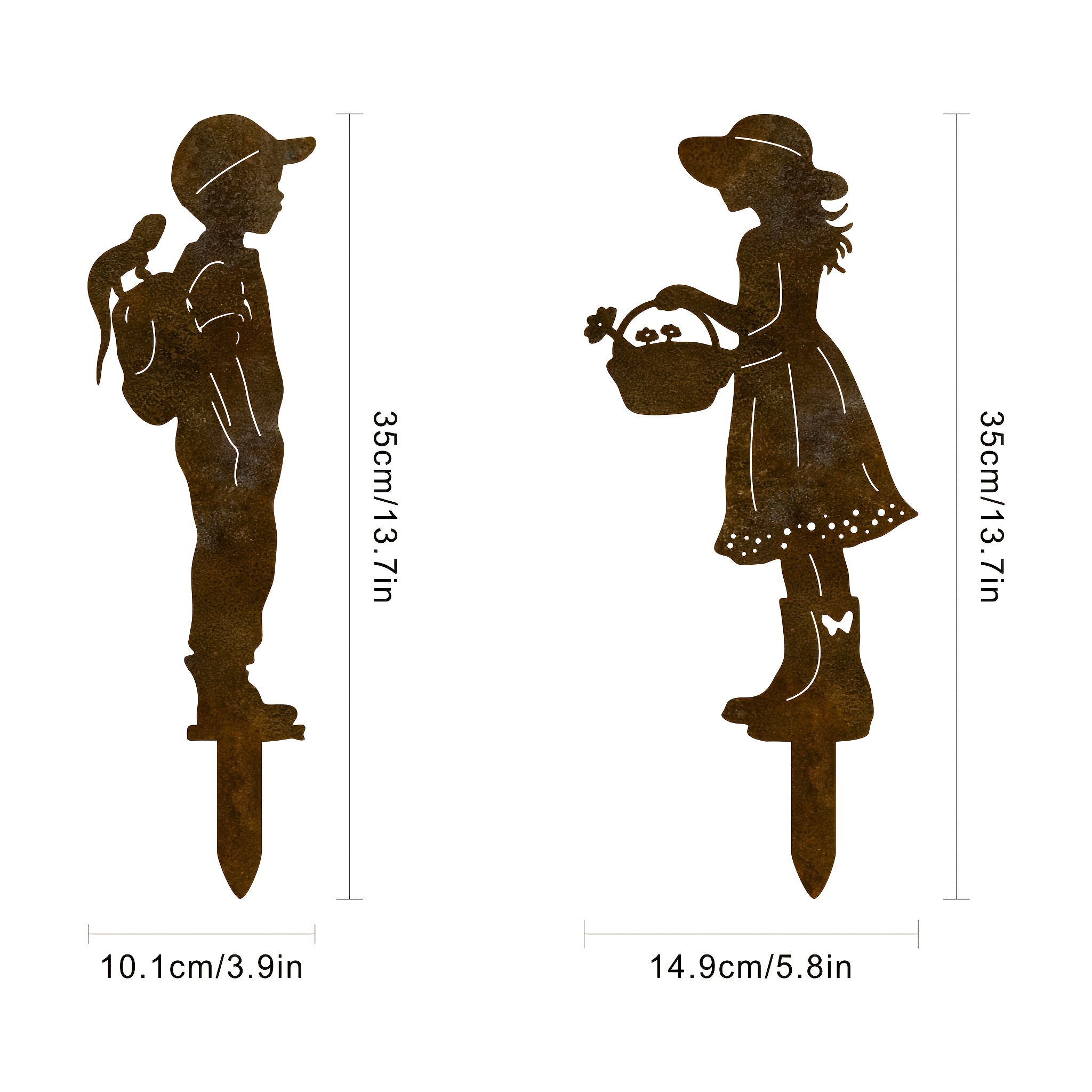 TEMU 2d Flat - 【2d Flat】 2d Flat - [2d Flat] 2pcs Metal Garden Ornaments, 2d Flat, Country Style Courtyard Decor Garden Stakes, Farm Theme Metal Home