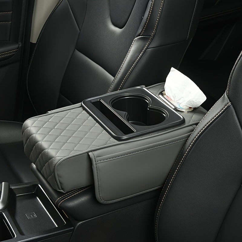 car armrest cushion storage box leather universal fit non textile material use organizer for water cup phone tissues details 9