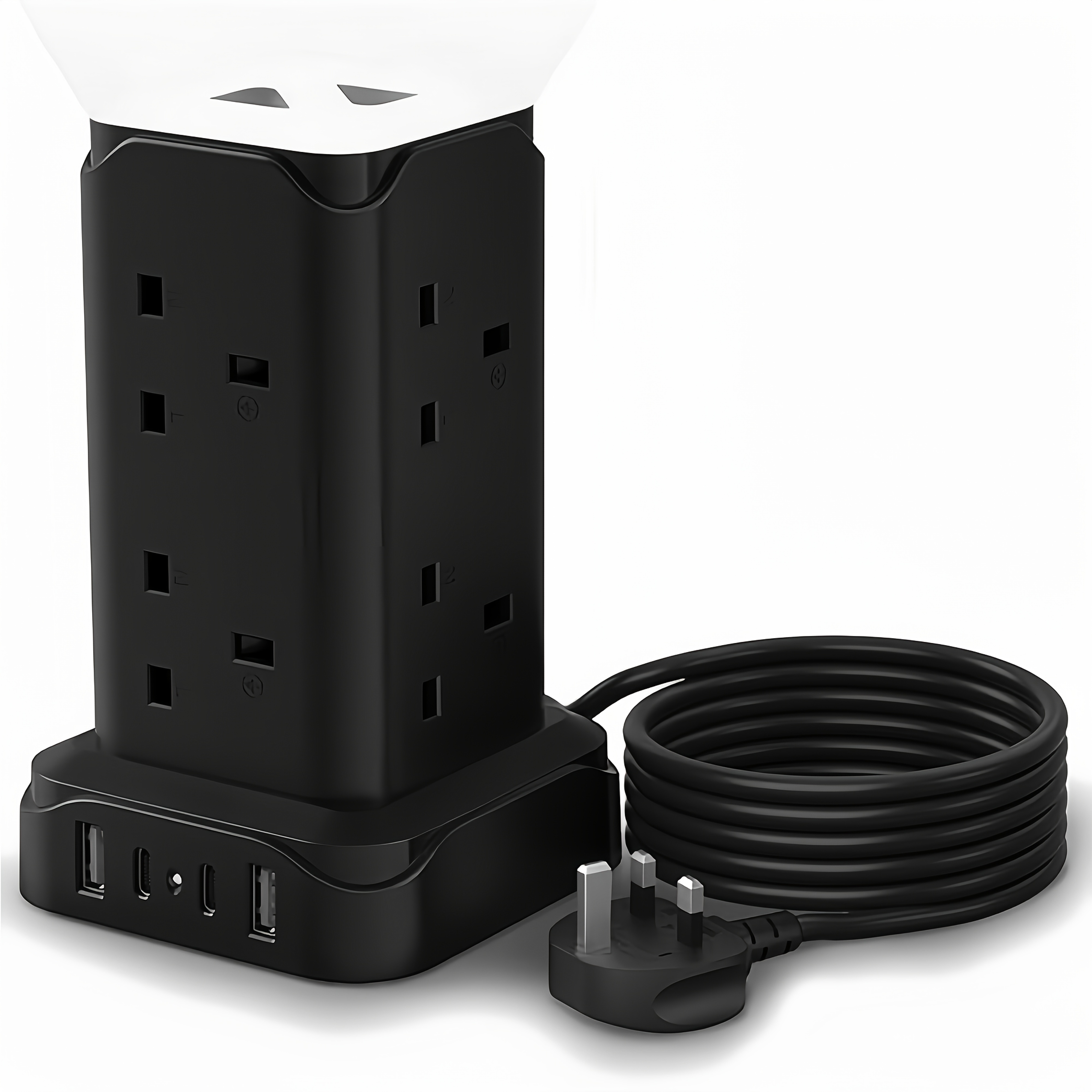 TEMU Passus Power Strip Tower With Protection And Night Light, 20w Pd, 4 Usb Ports (2a+2c), 6ft Extension Cord, Multiple Outlets, Slim Flat Plug For
