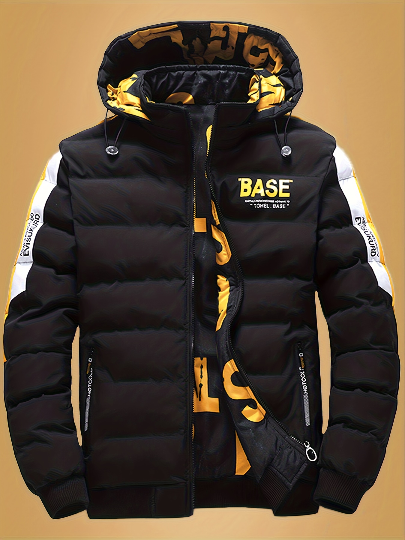 Heren Winterjas met Afneembare Capuchon - Tweekleurige Gele & Volledig met Rits Capuchonjas