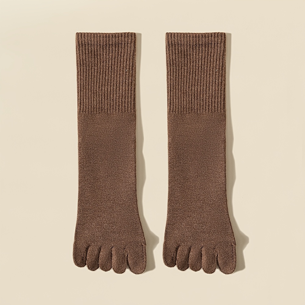 E-shop 1 Paar Herren-Wollsocken mit Fünfzehen-Design, Größen 38-45, Uni-Farben, Verdickt für Herbst- Atmungsaktivität, Wadenlänge, Modische Split-Toe
