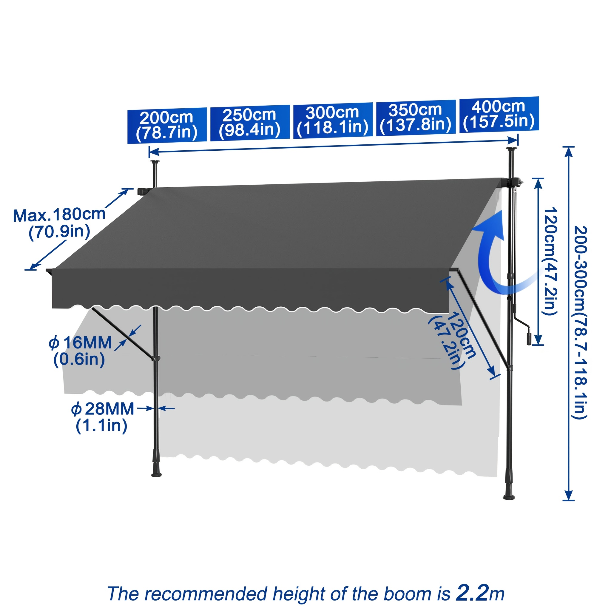Clamp Awning Balcony Awning Cover With Hand Crank No Drilling Height Adjustable For Balcony And Garden
