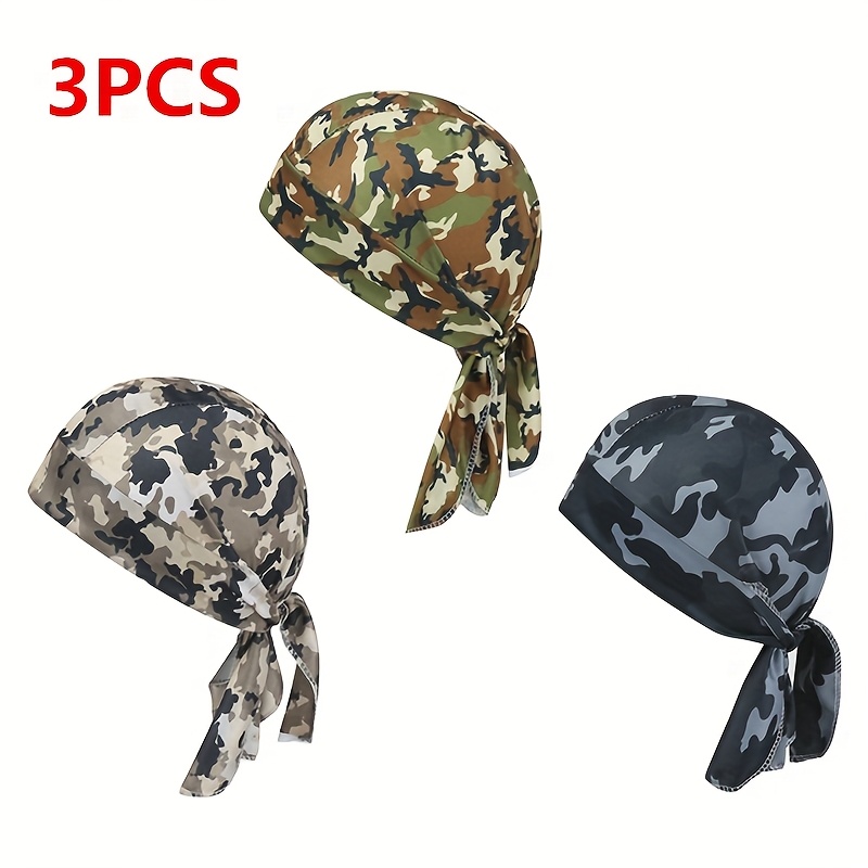 3pcs Unisex Camo Skull Caps - Lightweight, Breathable & Quick-dry Polyester Bandanas For Outdoor Activities, With Adjustable Drawstring, Outdoor Headwear | Camouflage Pattern | Quickdry Fabric