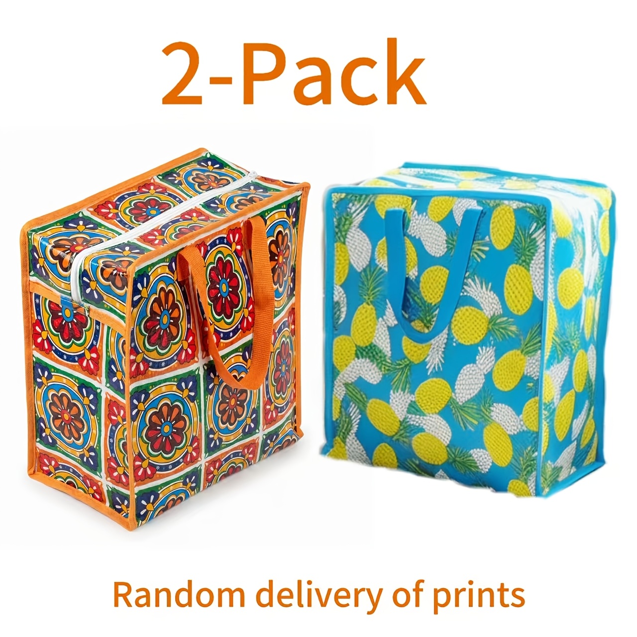 TEMU 2-pack Printed Storage Bags 35 X 40 X 18cm, Foldable Zipper Organizer For Clothes, Bedding, Moving, Travel & Home Closet (random Pattern),