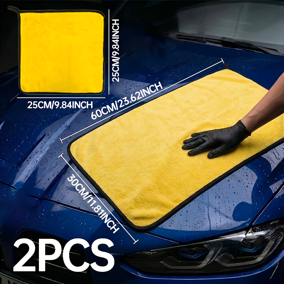 TEMU Set pezzi di asciugamani per pulizia auto ultra morbidi e gialli, disponibili in taglie extra large, medie e piccole. Asciugamani per lavaggio