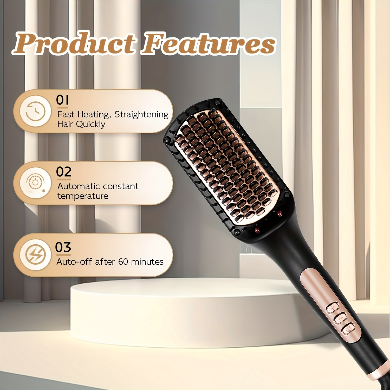TEMU Ceramic Hair Straightener Brush For Women - Temperature Adjustment Straightening Brush, Auto-off & Lcd Display Hair Straighteners, Professional