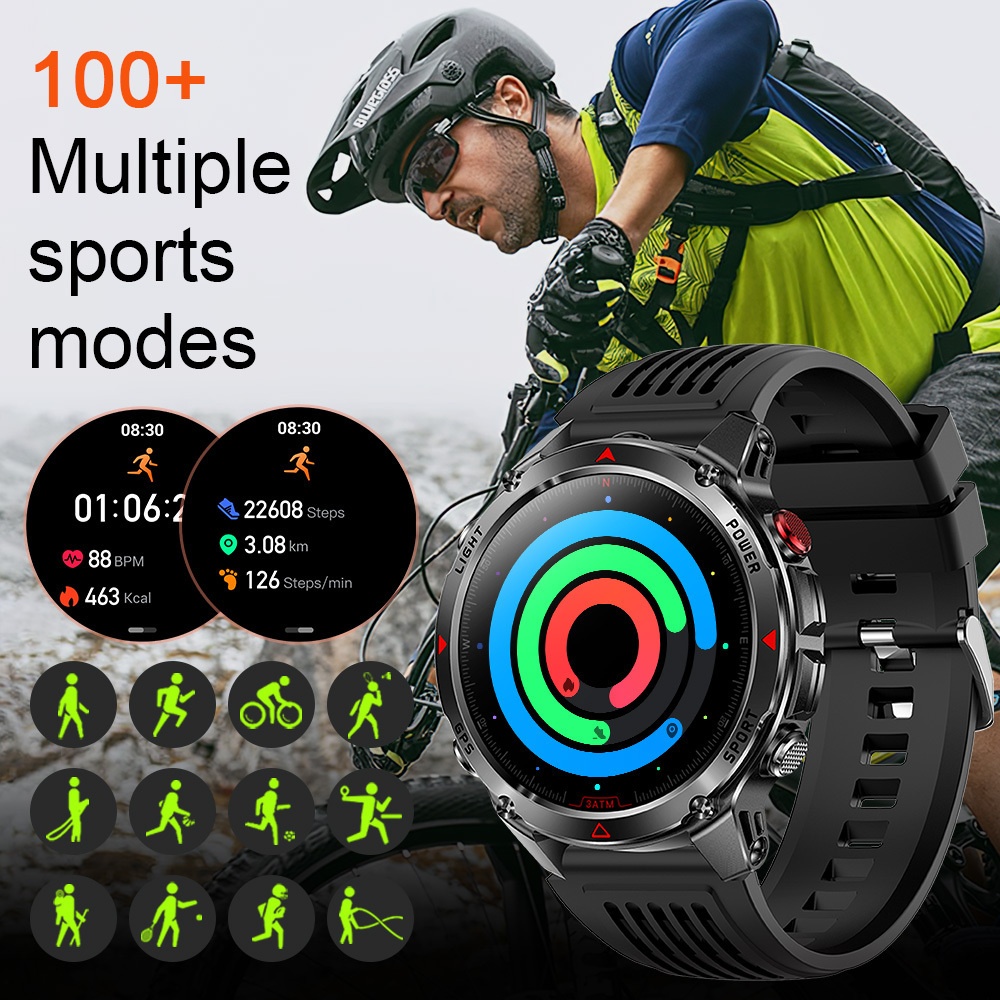 Heren Outdoor Smartwatch, GPS Nauwkeurige Positionering, Ingebouwd Kompas, LED Licht, 3ATM, Ondersteunt 100+ Sportmodi, Draadloze Gesprekken, Multimedia Informatie Weergave, Meerdere Weersmodi, Outdoor Avontuur Smart Armband, Metalen Behuizing Ontwerp