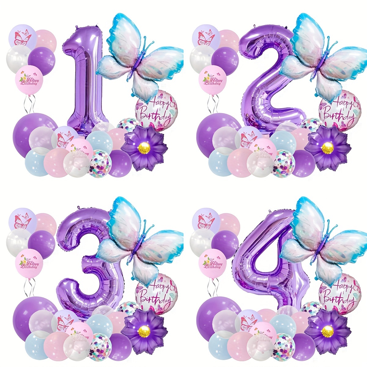 

18pcs Butterfly Themed Balloon Set With 32 Inch Purple Number 0-9 For Birthday, Anniversary Party Decorations, Aluminum Film Balloons For Indoor & Outdoor Celebration - Ages 14+