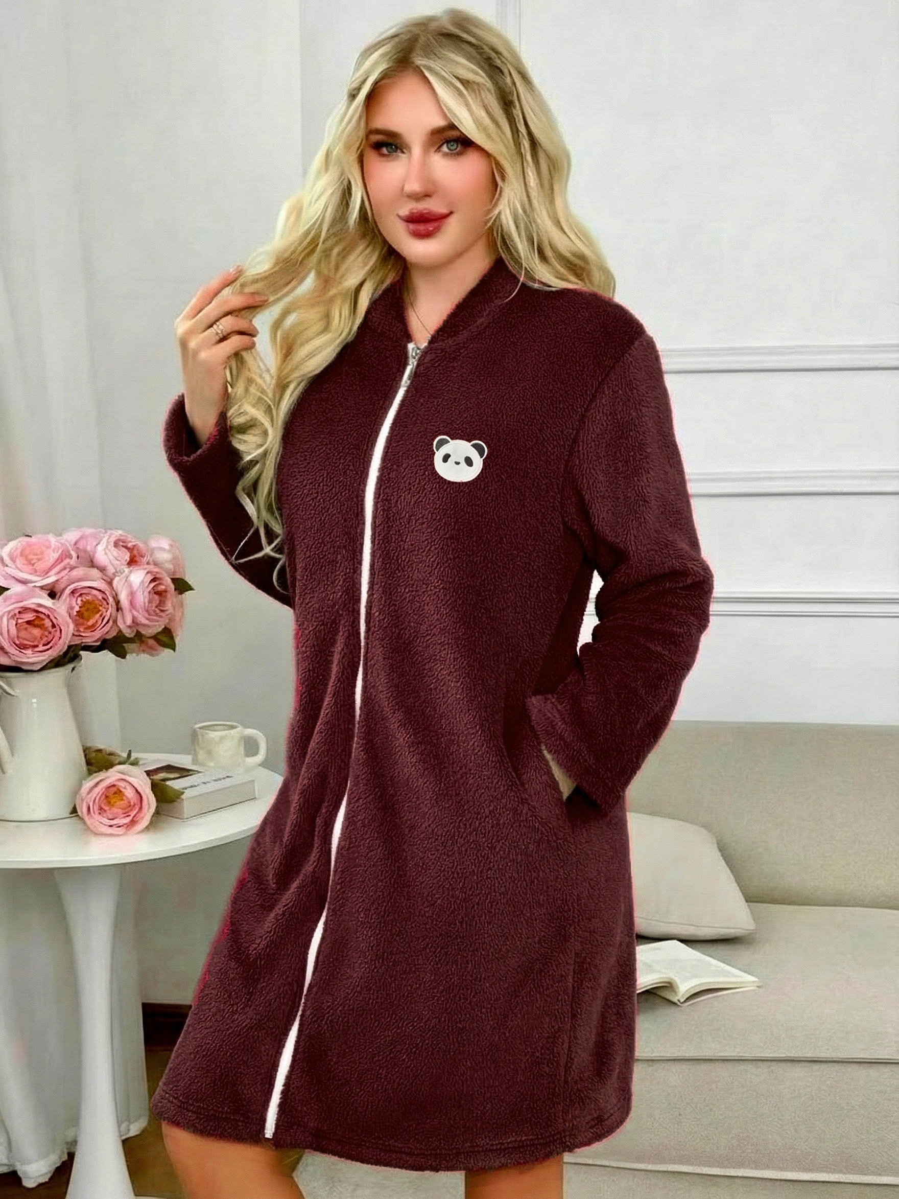 dressing gown with zipper front sold on Temu Australia